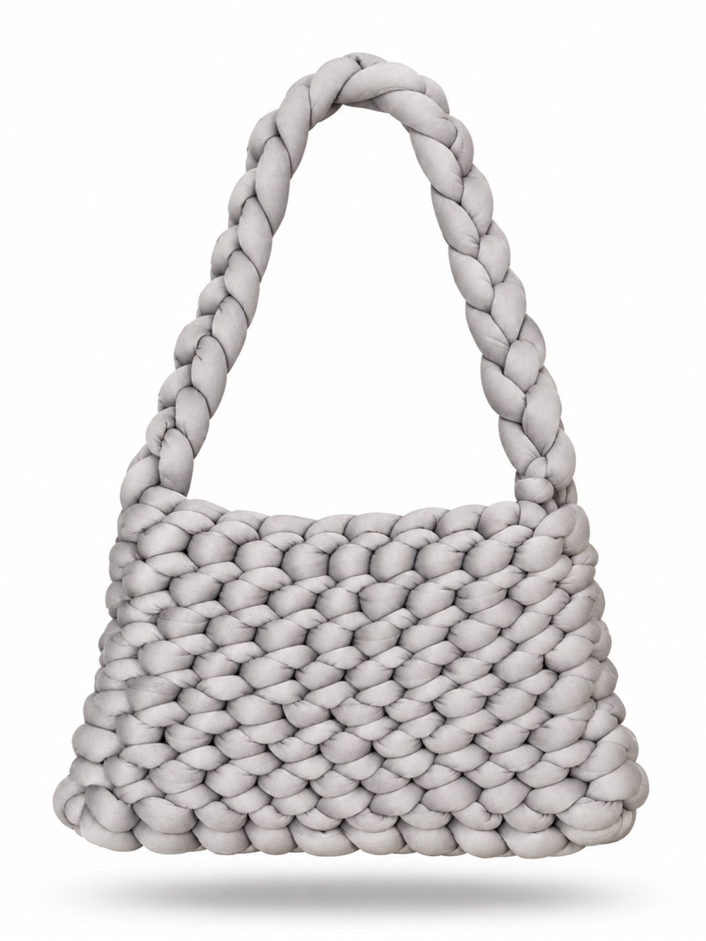 Woven Knit Shoulder Bag in Light Gray